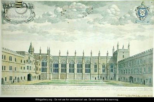 Collegium Novum elevated view of New College Front Quad from the south 1675 - David Loggan