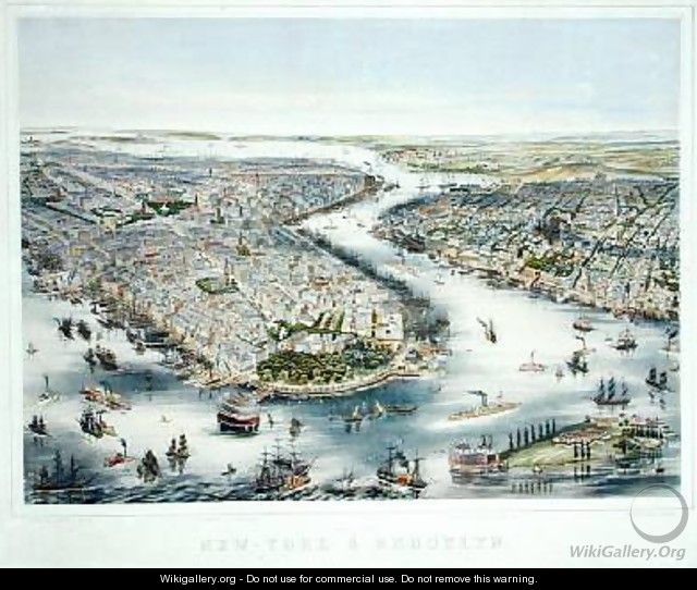 Birds-eye view of New York and Brooklyn - (after) Lochner, J.H.