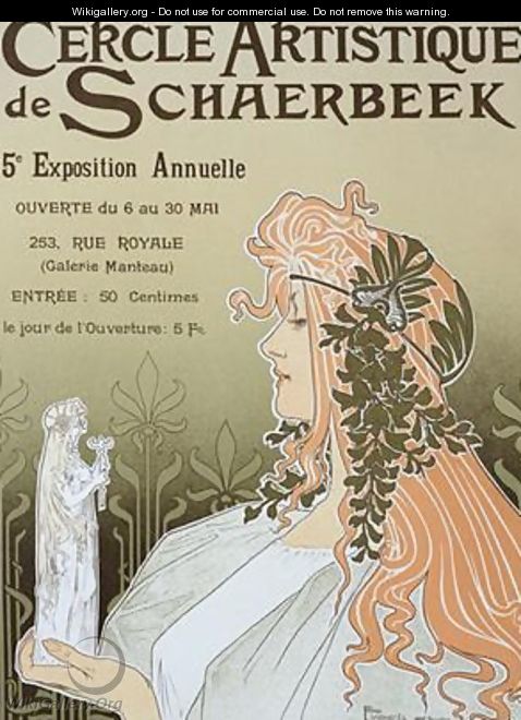 Reproduction of a poster advertising Schaerbeeks Artistic Circle the Fifth Annual Exhibition Galerie Manteau 1897 - Privat Livemont