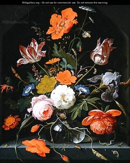 Still life of flowers in a glass vase - Abraham Mignon