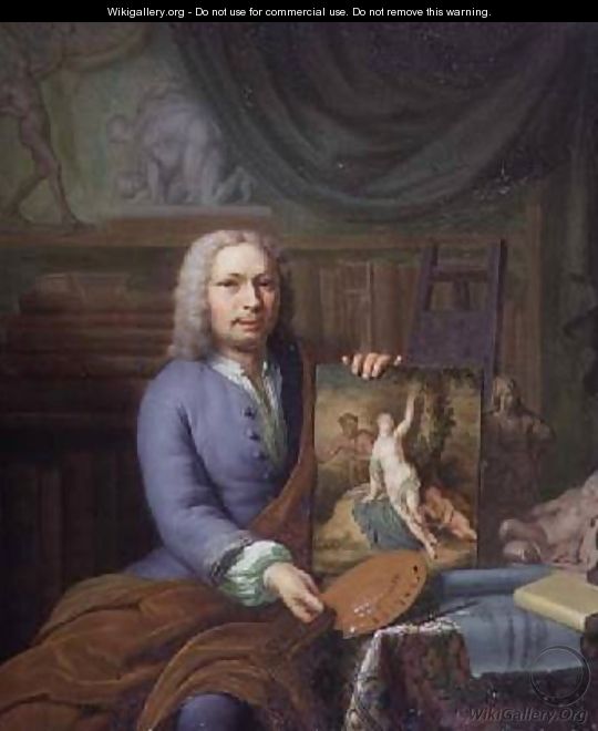 Portrait of the Artists Father holding his painting Erigone - Frans van the Younger Mieris