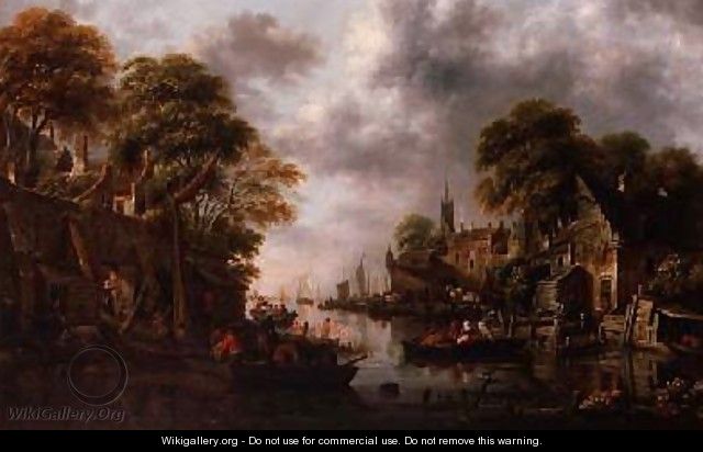 River Scene with Boats and Figures - Claes Molenaar (see Molenaer)