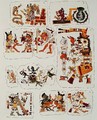 Facsimile copy of a page of the Borgia codexe depicting different scenes - Mixtec