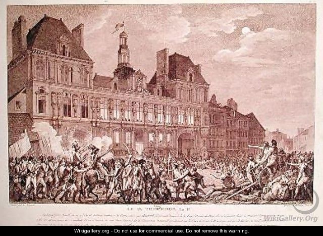 Robespierre Saint-Just Couthon and Hanriot Taking Refuge in the Hotel-de-Ville in Paris - (after) Monnet, Charles