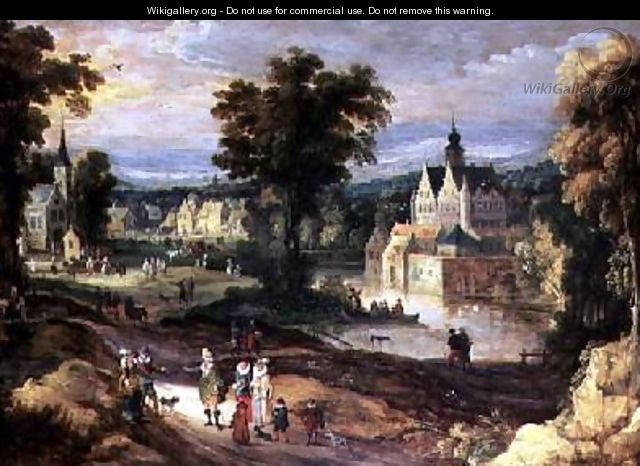 Figures in a landscape with village and castle beyond - Joos or Josse de, The Younger Momper