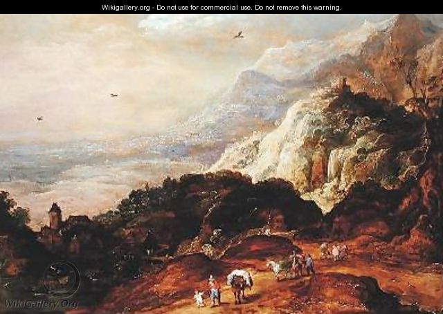 A Mountainous Landscape with Figures and Mules - Joos or Josse de, The Younger Momper