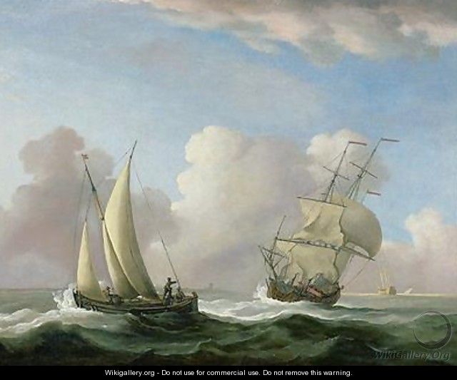 A Man-o-War in a Swell and a Sailing Boat - Peter Monamy