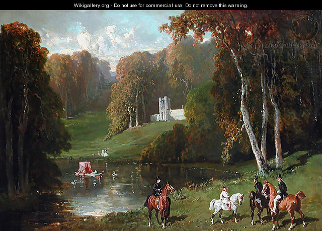 Riders and Amazones at the edge of a lake - Alfred Dedreux