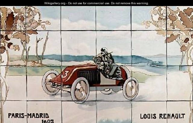 Louis Renault driving in the Paris to Madrid race of 1903 - Ernest Montaut