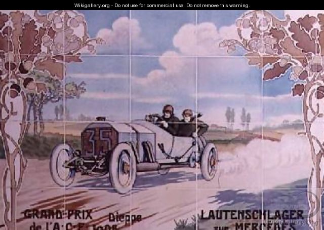 Lautenschlager driving a Mercedes car in the French Grand Prix of 1908 in Dieppe - Ernest Montaut