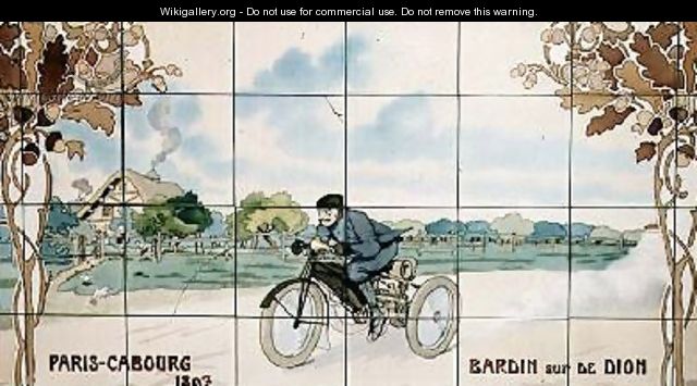 Bardin riding a De Dion motor tricycle in the Paris to Cabourg race of 1897 - Ernest Montaut