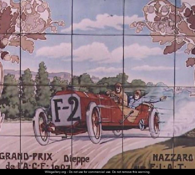 Nazzaro driving a Fiat car in the French Grand Prix of 1907 at Dieppe - Ernest Montaut