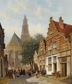 Elegant figures in a sunlit Dutch town - Adrianus Eversen