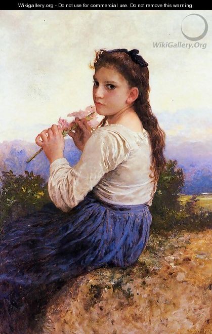 Young Girl Holding a Pink Gladiolus - William-Adolphe Bouguereau