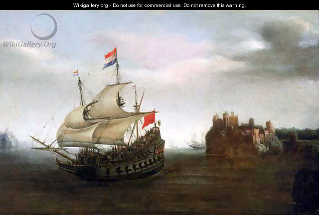 A Castle with a Dutch Ship Sailing Nearby - Cornelis Hendricksz. The Younger Vroom