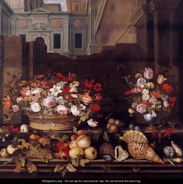 Still-Life with Flowers, Fruit, and Shells - Balthasar Van Der Ast