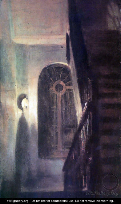 Stair hall lighting at night - Adolph von Menzel