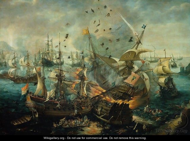 The Explosion of the Spanish Flagship during the Battle of Gibraltar, 25 April 1607 - Cornelis Hendricksz. The Younger Vroom