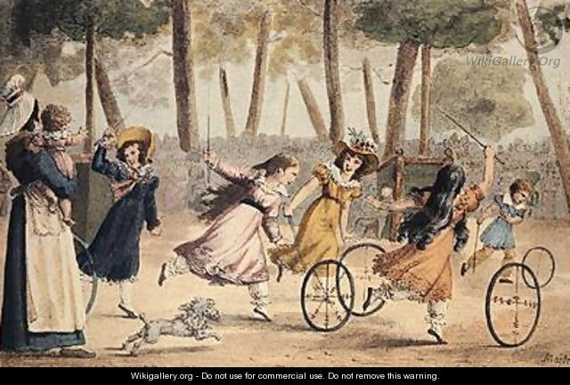 Girls playing hoop in the Luxembourg gardens - Jean Henri Marlet