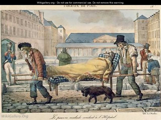 An invalid being carried to the hospital from the Tableaux de Paris series 1820 - Jean Henri Marlet