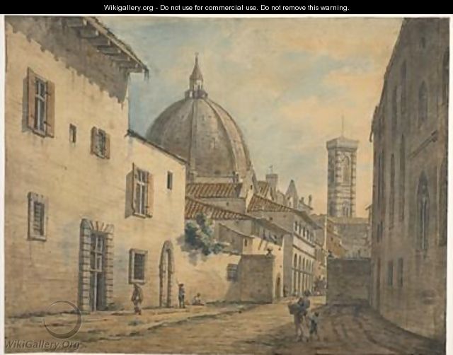 A Street in Florence with the Duomo and Campanile in the Background - William Marlow