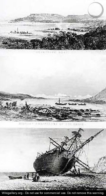 Scenes of the Beagle being repaired on the distant cordillera of the Andes and laid ashore on the Santa Cruz River - Conrad Martens