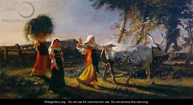 Italian Peasant Women in the Campagna driving an Ox - George Hemming Mason
