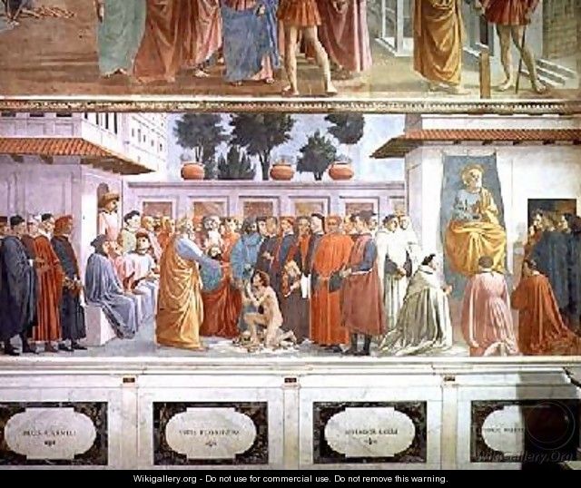 The Raising of the Son of Theophilus the King of Antioch and St Peter Enthroned as First Bishop of Antioch 1427 and 1480 - T. & Lippi, F. Masaccio