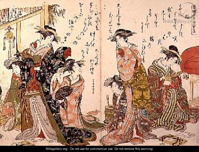 Courtesans at leisure from the Autographs of Yoshiwara Beauties 1780 - Kitao Masanobu
