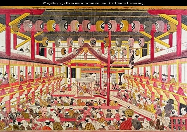Interior of a kabuki theatre 1745 - Okumura Masanobu