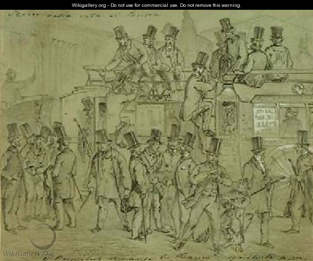 Omnibuses at the Bank Nine oClock am clerks arriving at the Bank of England 1859 - William McConnell
