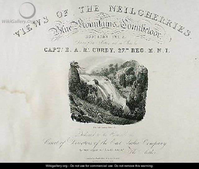 The Elk Cataract Dimhutty title page for View of the Neilgherries or Blue Mountains of Coimbetoor Southern India by Captain McCurdy - (after) McCurdy, Captain E. A.