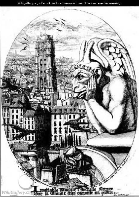 View of the Tour St Jacques and a Gargoyle from Notre Dame 1853 - Charles Meryon