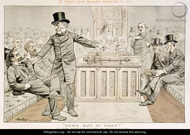 Come Out of That Mr Gladstone Returns from the Country and Finds his Seat Occupied from St Stephens Review Presentation Cartoon 7 August 1886 - Tom Merry