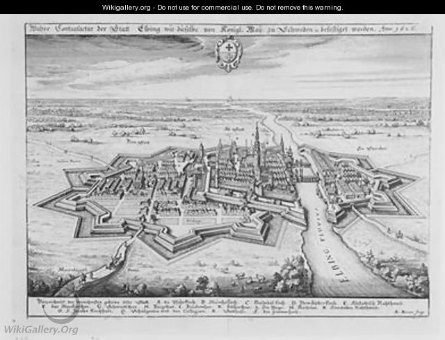 View of Elbing in 1626 fortified by the protestant Swedes from Theatrum Europaeum - Matthäus the Elder Merian