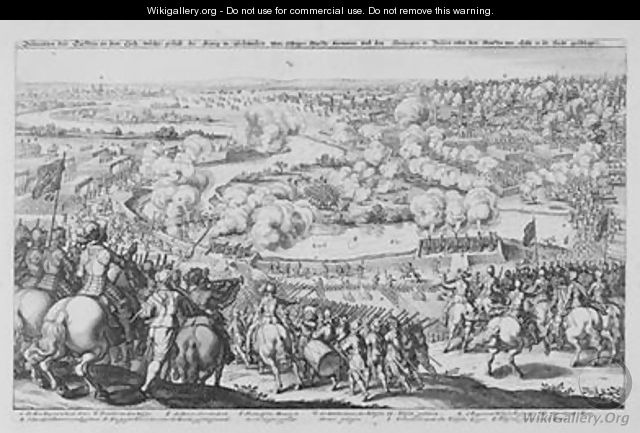 The Battle of Rain am Lech victory of the Protestant Swedes against the Catholic troops of Tilly 15th April 1632 from Theatrum Europaeum Volume II 1633 - Matthäus the Elder Merian