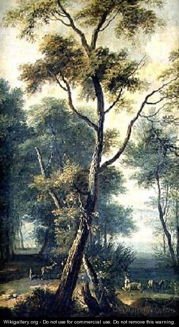 A Woodland Landscape with Deer - Albert Meyering
