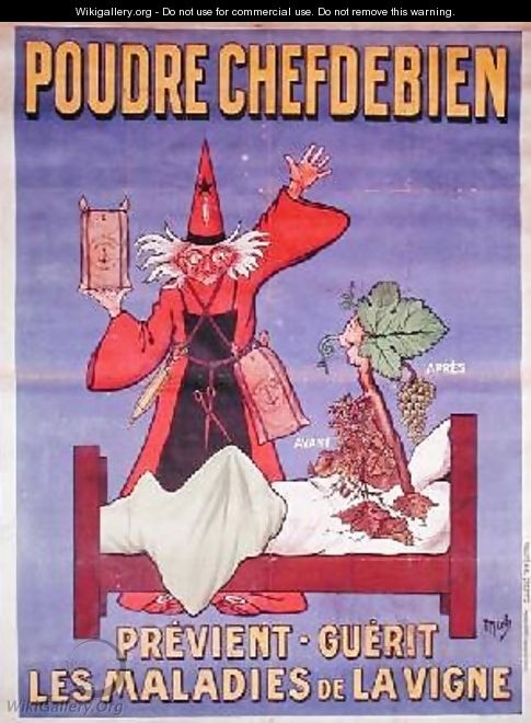 Poster advertising La Poudre Chefdebien to prevent and cure diseases on vines 1914 - (Michel Liebaux) Mich