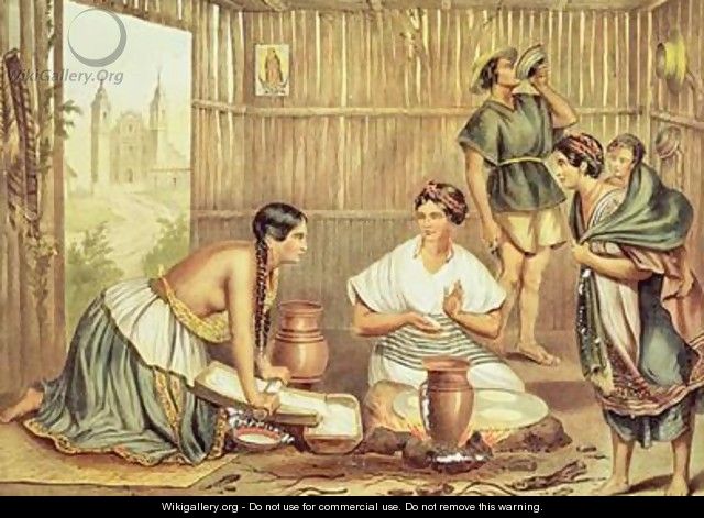 Indians Preparing Tortillas from An Album of the Mexican Republic - (after) Michaud, Julio