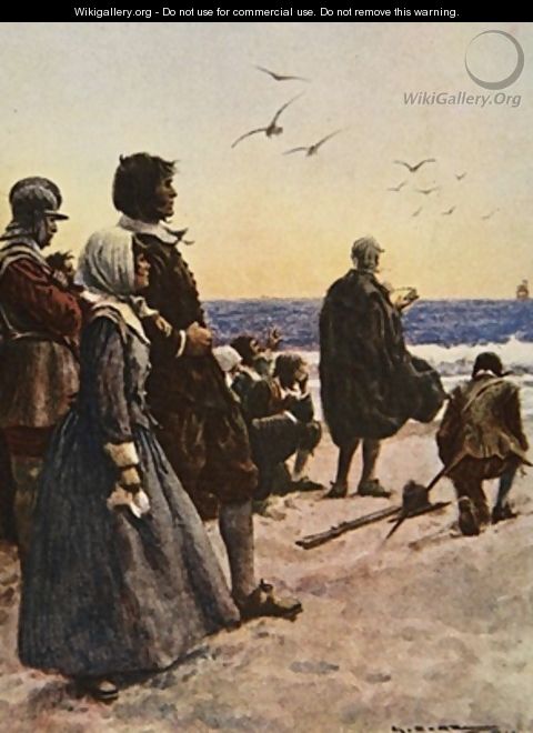 The Departure of the Mayflower illustration from This Country of Ours The Story of the United States - A.C. Michael
