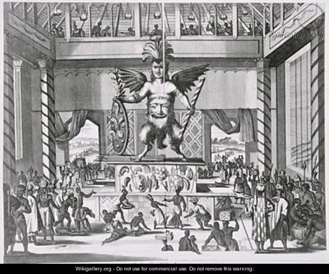Mexican God Huitzilopochtli from Montanus de Niewe en Onbekende Weereld 1671 3 - Jacob van Meurs