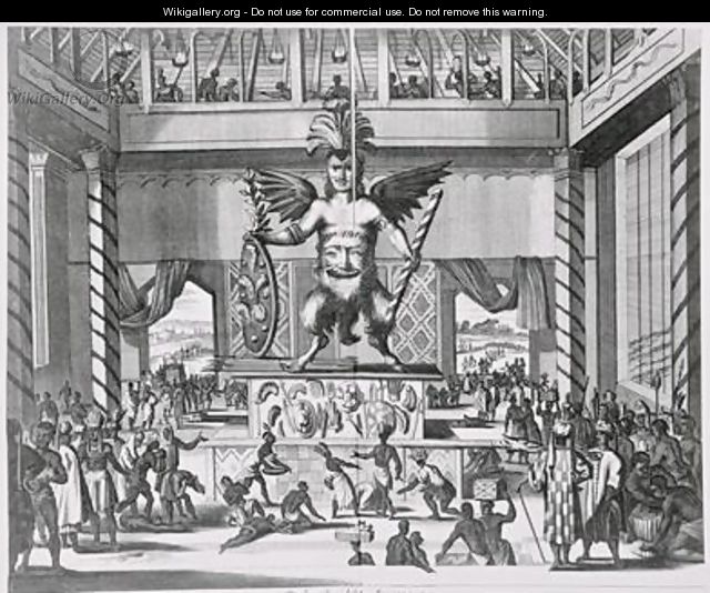 Mexican God Huitzilopochtli from Montanus de Niewe en Onbekende Weereld 1671 2 - Jacob van Meurs