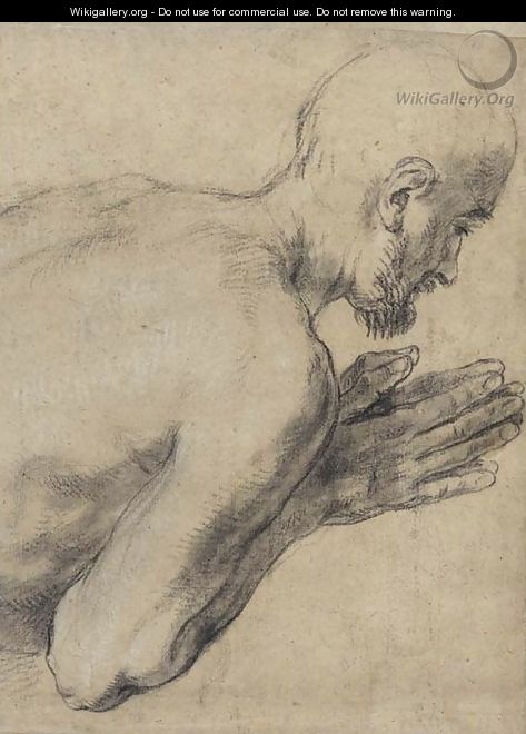 Study of a praying man, bust-length, in profile to the right - Guido Reni