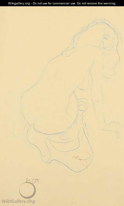 Kauernder Akt nach rechts mit langen Haaren - Gustav Klimt