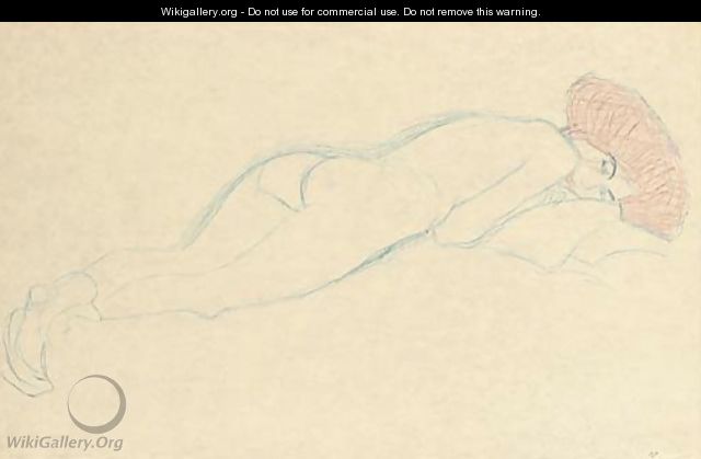Auf dem Bauch Liegender Akt nach rechts - Gustav Klimt