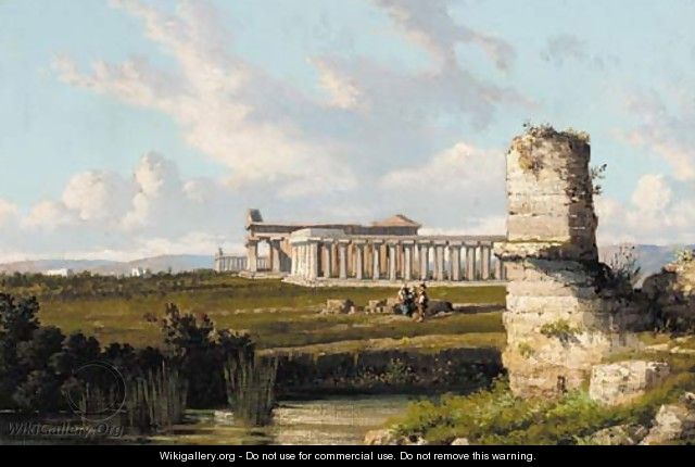The Gulf of Naples from Posillipo; and The three temples of Paestum - Giuseppe Carelli