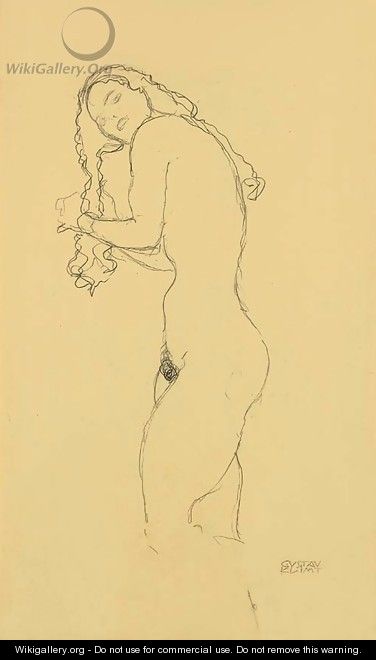 Stehender Akt mit langen Haaren nach links - Gustav Klimt