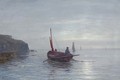 Fishing off a coastline at dusk - Gustave de Breanski