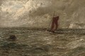 A fishing boat off a coastline, in a stormy sea - Gustave de Breanski
