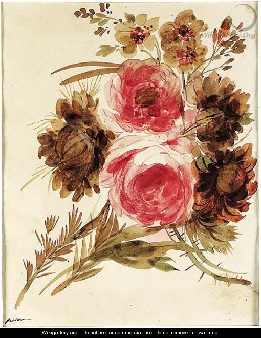 A bouquet of roses and peonies - Giuseppe Bernardino Bison